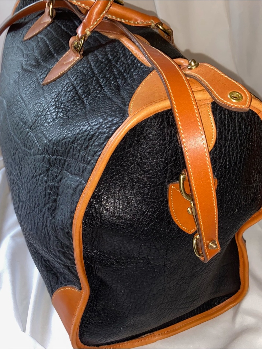 Dooney & Bourke Leather Travel Duffle Bag - Black with Tan Trim - Picture 4 of 8